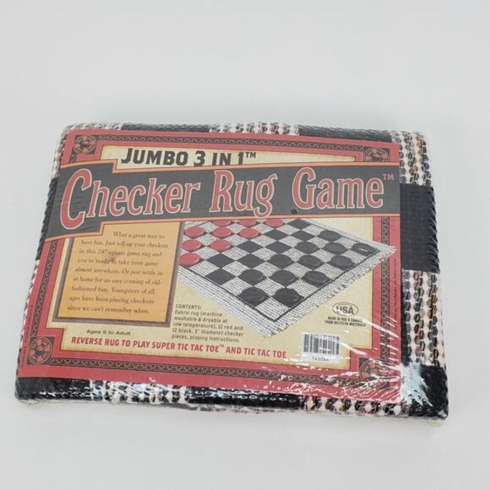 NIP Jumbo Checker Rug Game Play Set 3- In-1 24 Checkers Pieces‎ Size 28"x28"